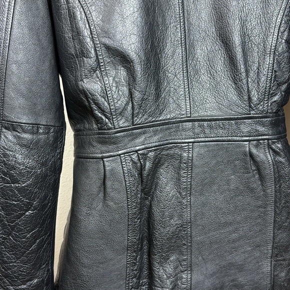 (P1) Kathy Ireland Jacket Black genuine leather belted coat, size S - Picture 5 of 15